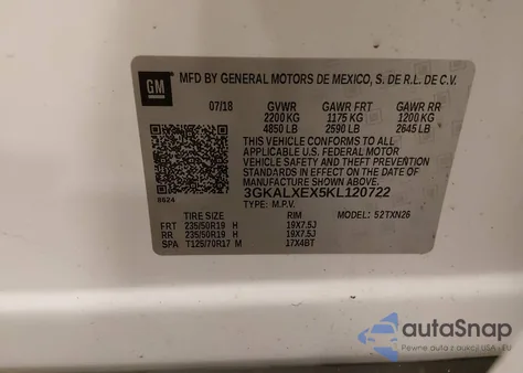 2019 GMC Terrain Denali z USA, uszkodzony, nr VIN 3GKALXEX5KL120722